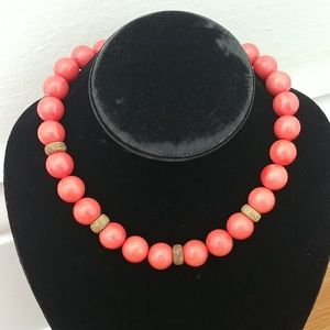 Carlisle coral gold beaded necklace flower clasp